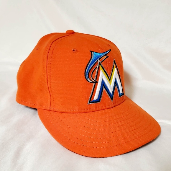 Miami Marlins MLB New Era 59Fifty Orange Fitted Baseball Hat Size 7 1/8 - Picture 6 of 10
